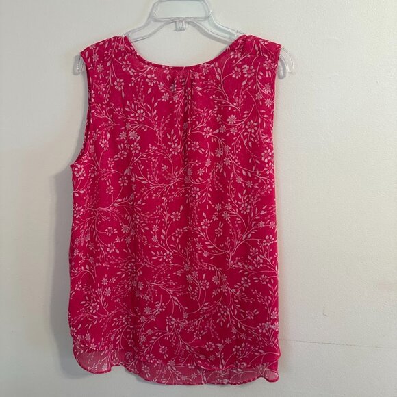 Cristina B Sleeveless V-Neck Floral Blouse / Tank Pink & White Size Large - Picture 4 of 9